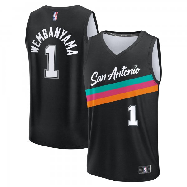 Men's San Antonio Spurs #1 Victor Wembanyama Fanatics Black 2025/26 City Edition Fast Break Jersey