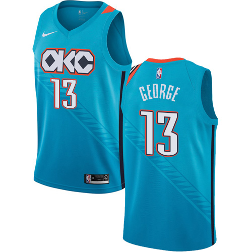 Men's Nike Oklahoma City Thunder #13 Paul George Turquoise Swingman City Edition 2018/19 NBA Jersey
