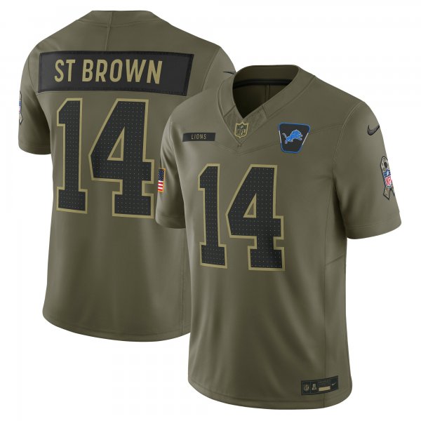 Men's #14 Amon-Ra St. Brown Detroit Lions Nike 2025 Salute to Service Limited Olive Jersey