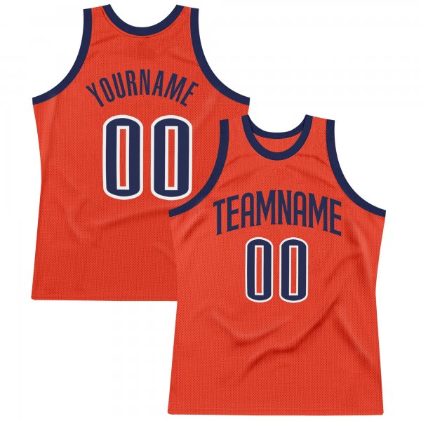 Men's Custom Orange Navy-White Authentic Throwback Basketball Jersey