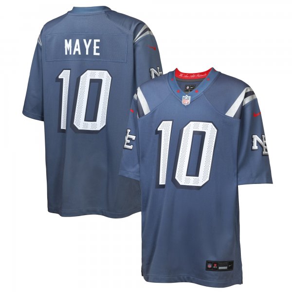 Youth #10 Drake Maye New England Patriots Nike 2025 Rivalries Collection Game Storm Blue Jersey