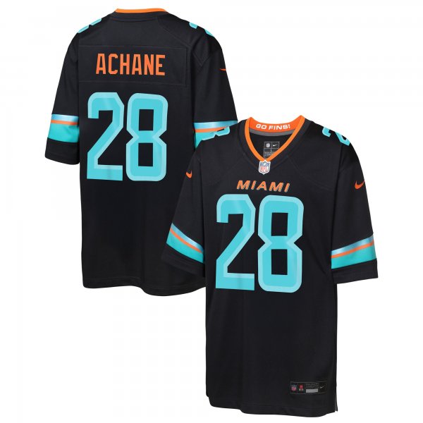 Youth #28 De' Von Achane Miami Dolphins Nike 2025 Rivalries Collection Game Pitch Blue Jersey
