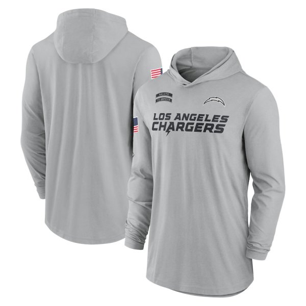 Men's Nike Gray Los Angeles Chargers 2024 Salute to Service Lightweight Performance Long Sleeve Hoodie T-Shirt