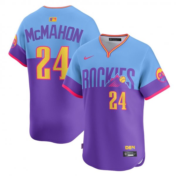 Men's #24 Ryan McMahon Colorado Rockies Nike 2025 City Connect Limited Player Purple/Light Blue Jersey