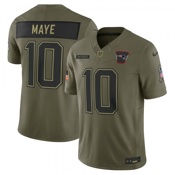 Men's #10 Drake Maye New England Patriots Nike 2025 Salute to Service Limited Olive Jersey
