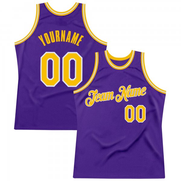 Men's Custom Purple Gold-White Authentic Throwback Basketball Jersey