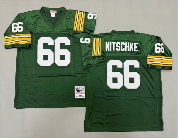 Men's Green Bay Packers #66 Ray Nitschke Green Mitchell & Ness Jersey