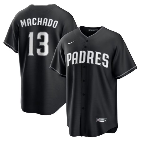 Men's San Diego Padres #13 Manny Machado Nike Black Lights Out Replica Player Jersey