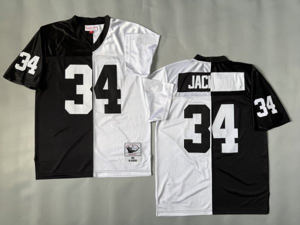 Men's Las Vegas Raiders #34 Bo Jackson Split Black & Whiteack Mitchell & Ness Jersey