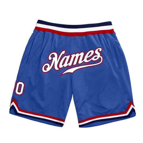 Men's Custom Blue White-Red Authentic Throwback Basketball Shorts