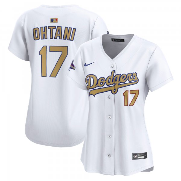 Women's #17 Shohei Ohtani Los Angeles Dodgers Nike 2025 Gold Collection Limited White Jersey