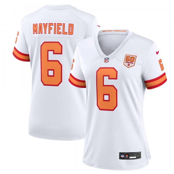 Women's '76 Tampa Bay Buccaneers #6 Baker Mayfield Nike White 50th Season Game Jersey